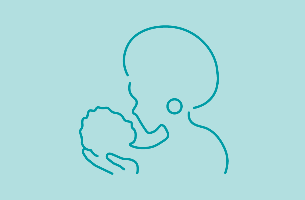 Line drawing of a mother and child