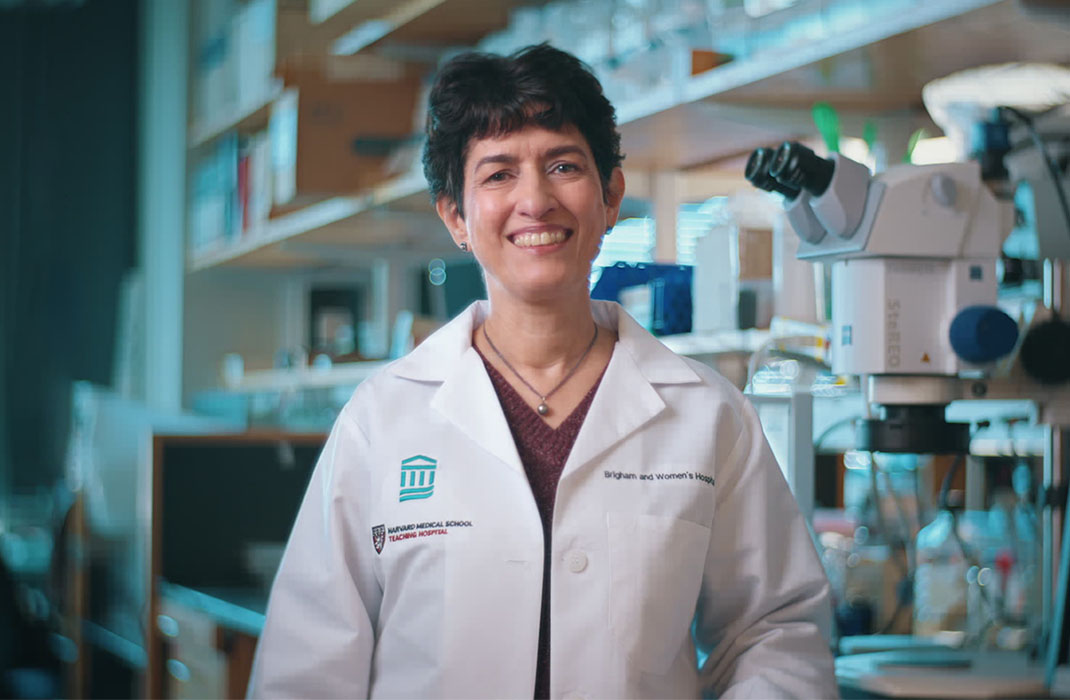 Tanya Mayadas, PhD standing in her lab