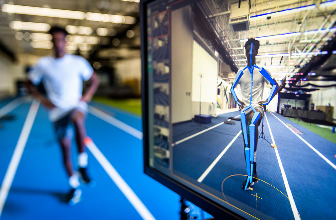 male athelete undergoing performance testing on track