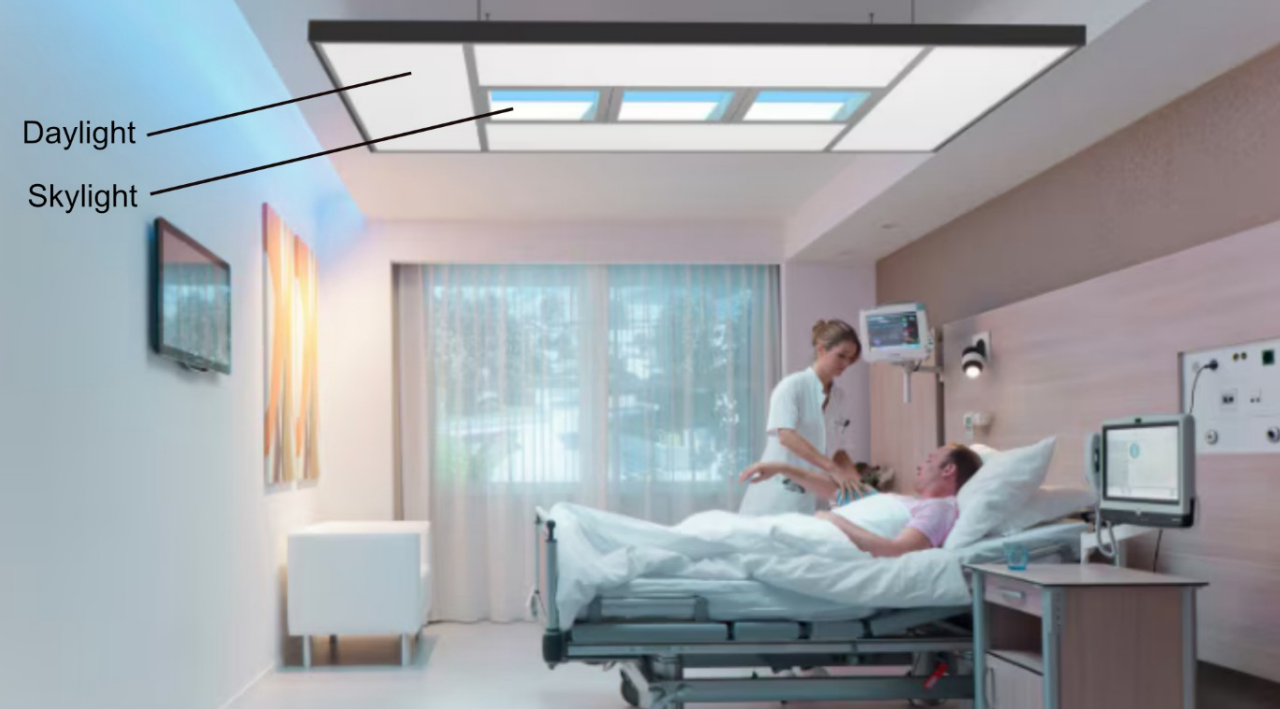 Patient room with a skylight digitially created