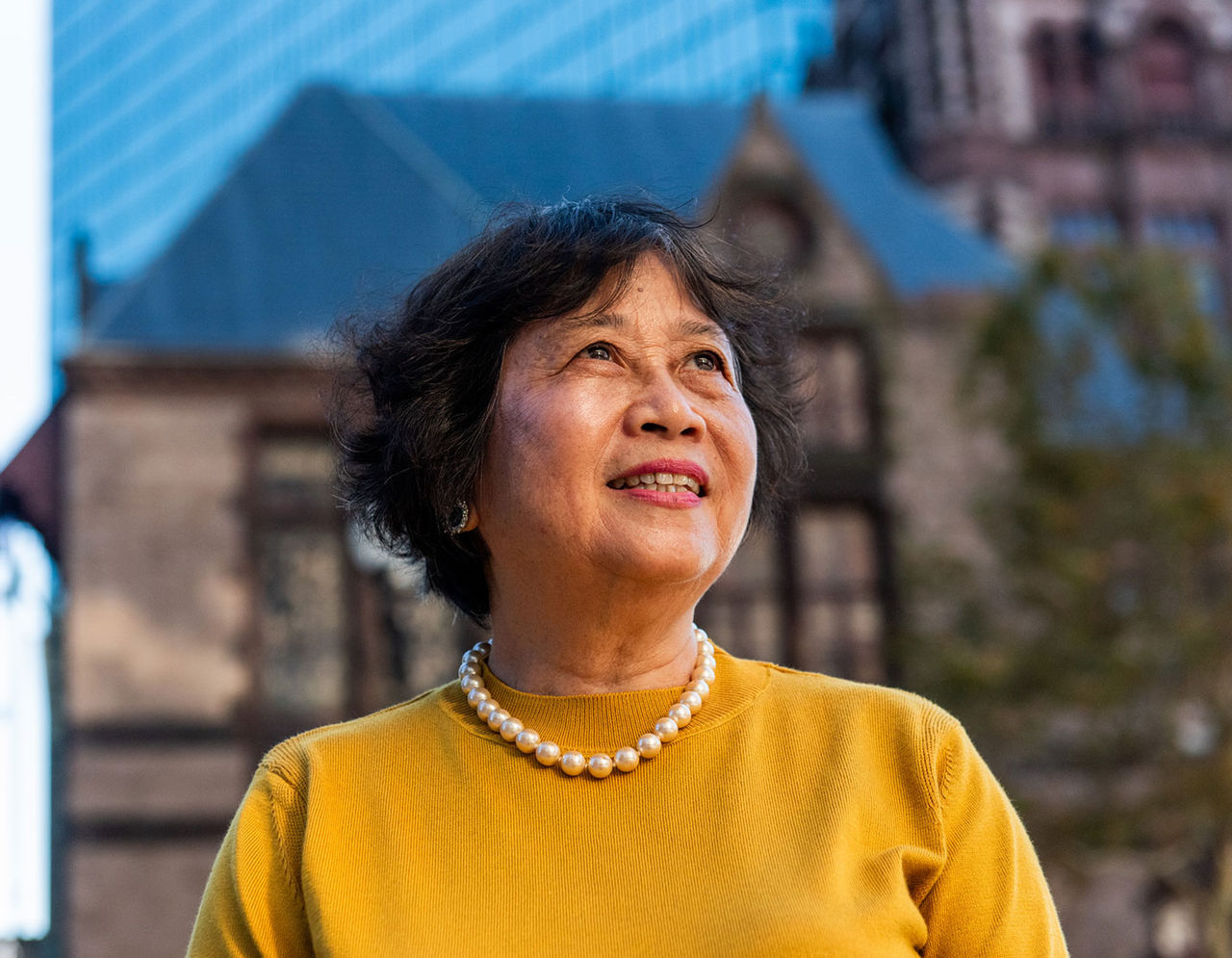 An older Chinese woman in downtown Boston.